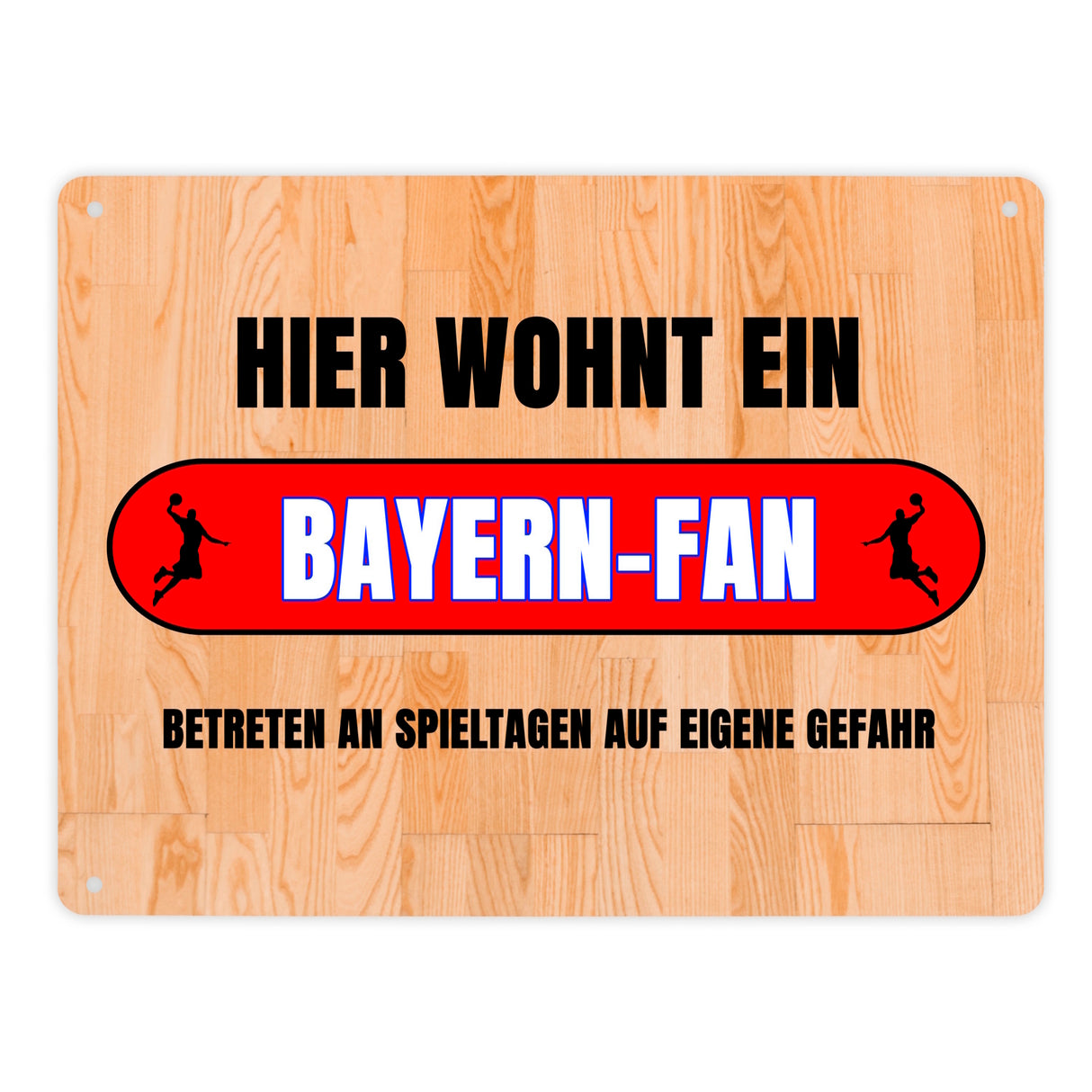 Hier wohnt ein Bayern-Fan Metallschild in 15x20 cm mit Turnhallenboden Motiv
