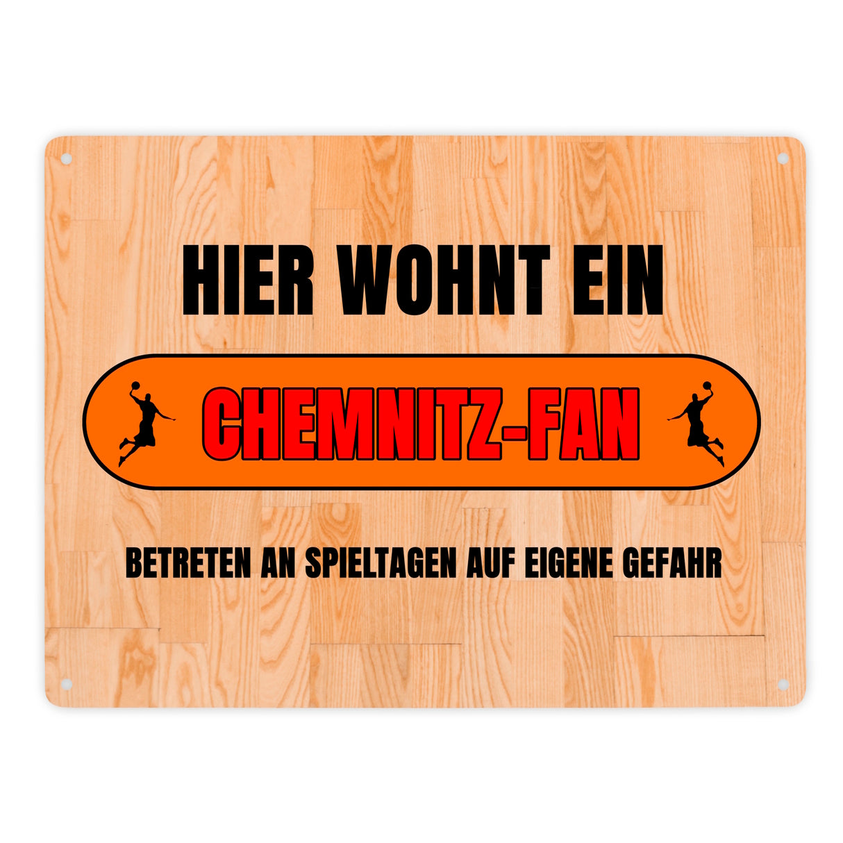 Hier wohnt ein Chemnitz-Fan Metallschild in 15x20 cm mit Turnhallenboden Motiv