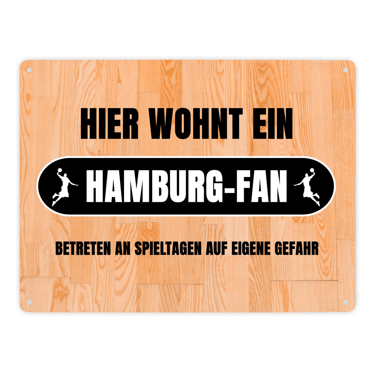 Hier wohnt ein Hamburg-Fan Metallschild in 15x20 cm mit Turnhallenboden Motiv