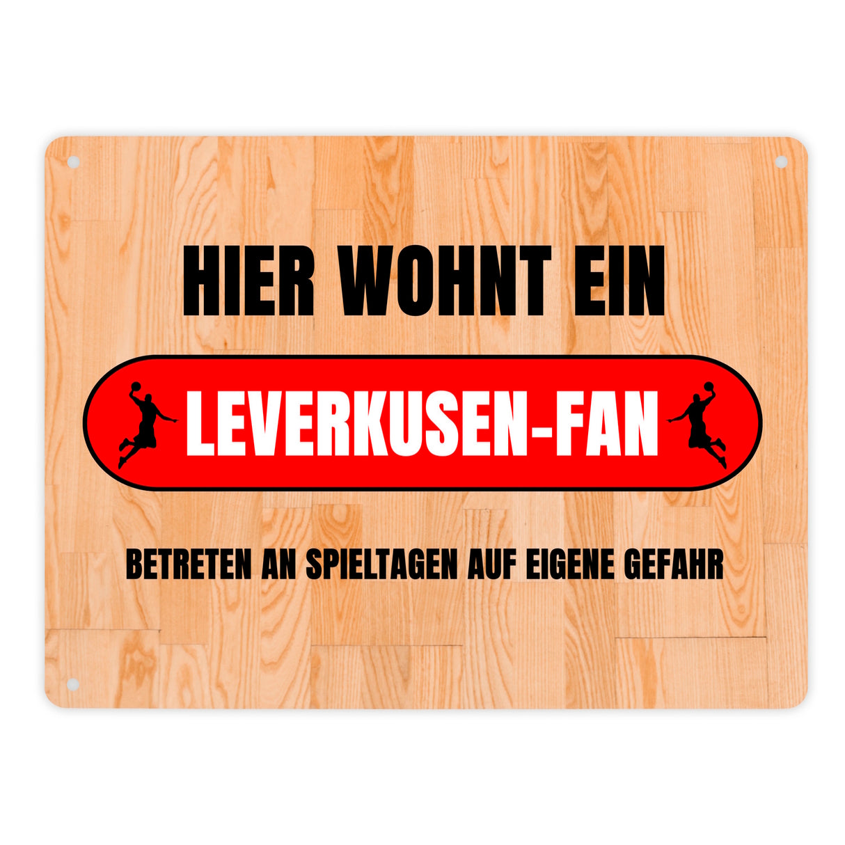 Hier wohnt ein Leverkusen-Fan Metallschild in 15x20 cm mit Turnhallenboden Motiv