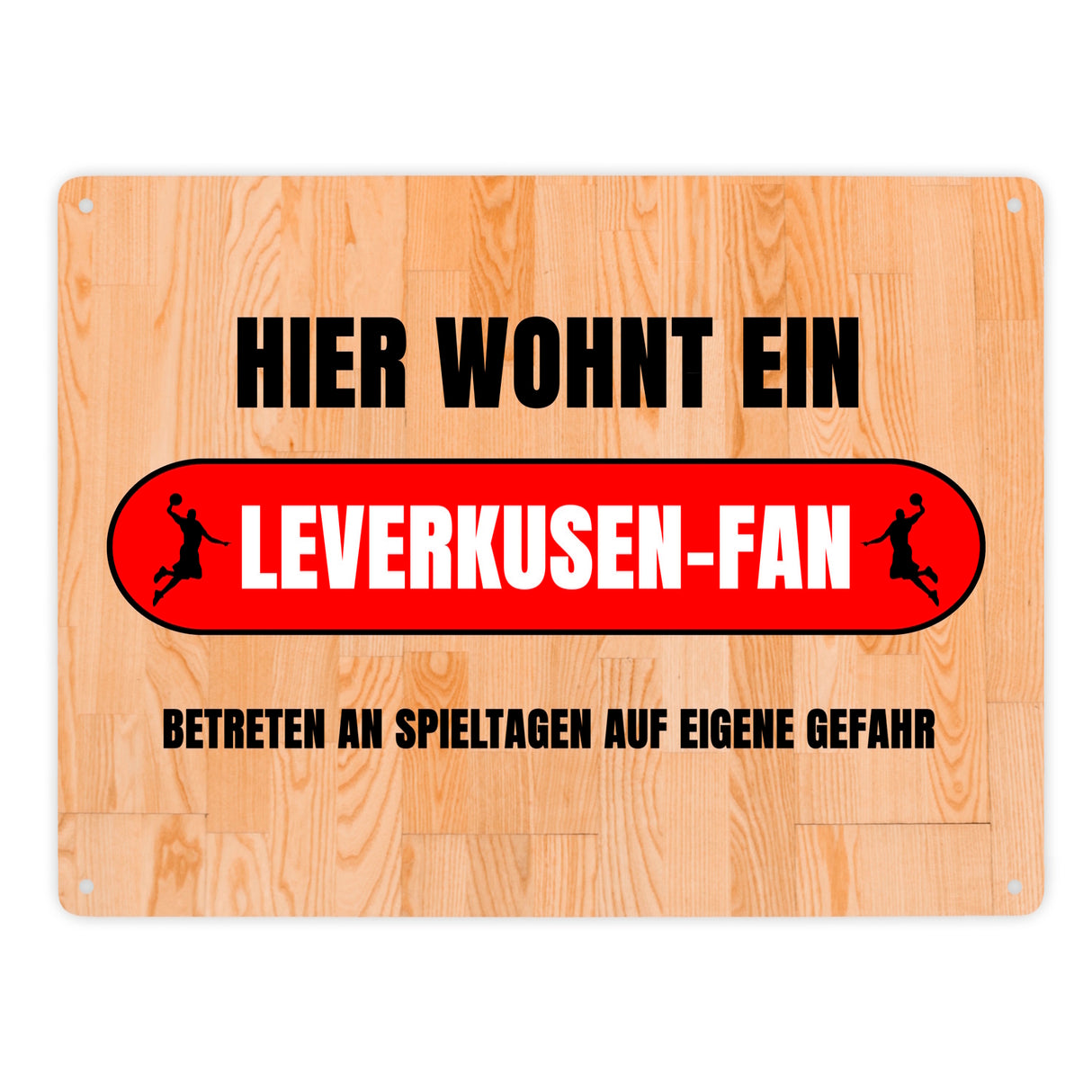 Hier wohnt ein Leverkusen-Fan Metallschild in 15x20 cm mit Turnhallenboden Motiv