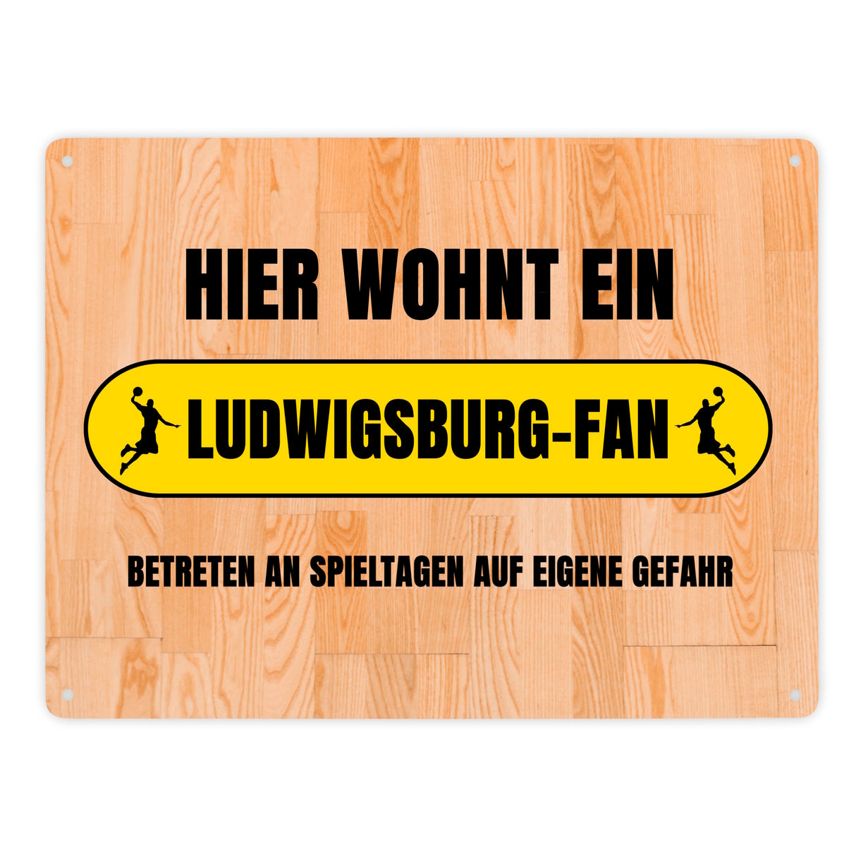 Hier wohnt ein Ludwigsburg-Fan Metallschild in 15x20 cm mit Turnhallenboden Motiv