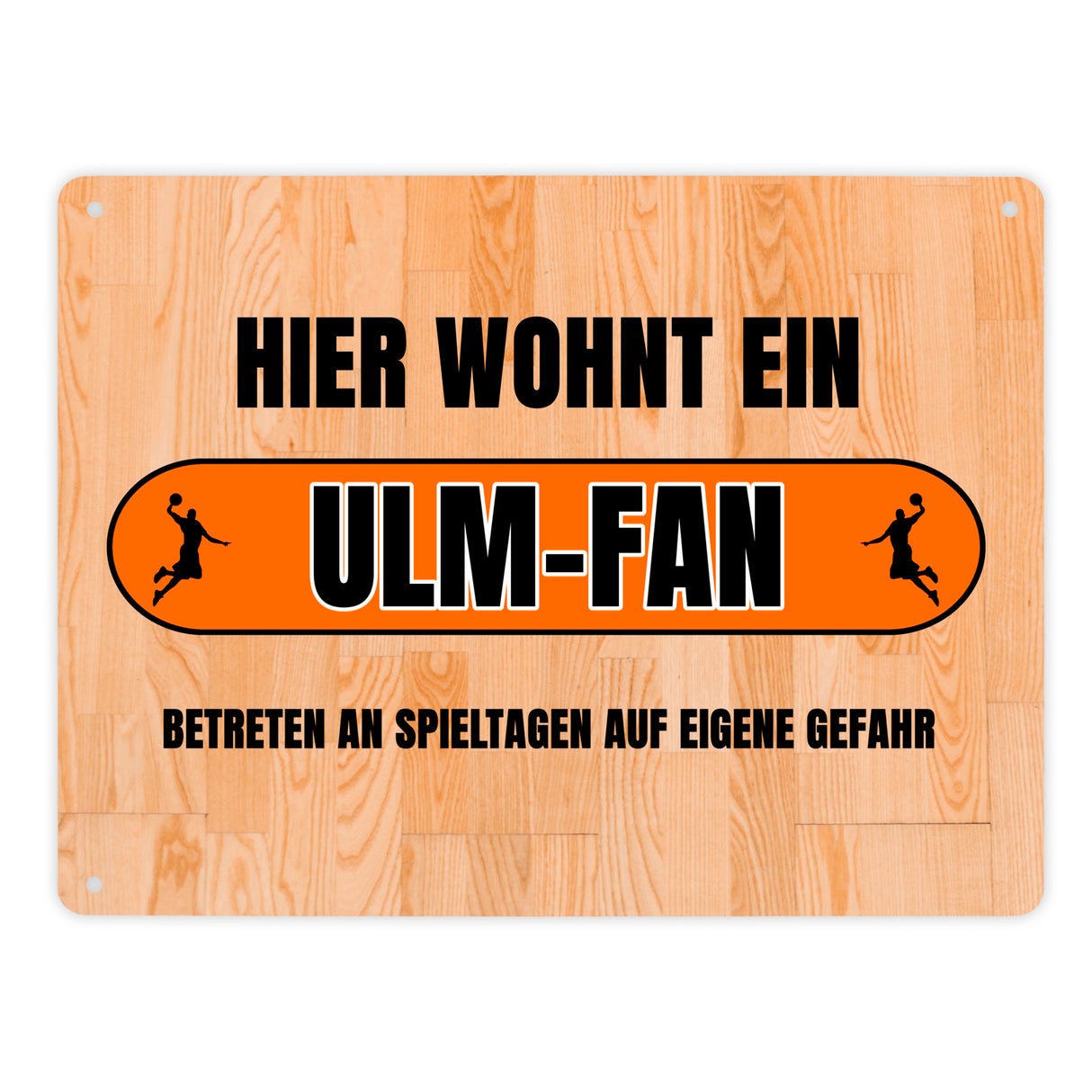 Hier wohnt ein Ulm-Fan Metallschild in 15x20 cm mit Turnhallenboden Motiv