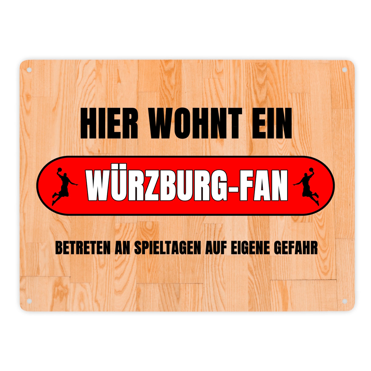 Hier wohnt ein Würzburg-Fan Metallschild in 15x20 cm mit Turnhallenboden Motiv