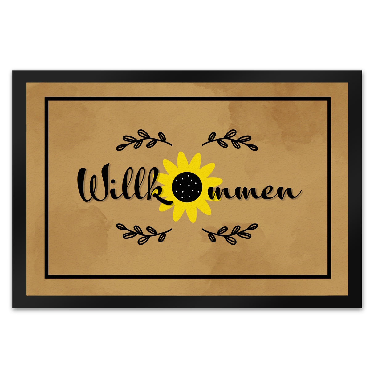 Willkommen Fußmatte mit wunderschönem Sonnenblumen Motiv für Hauseingang