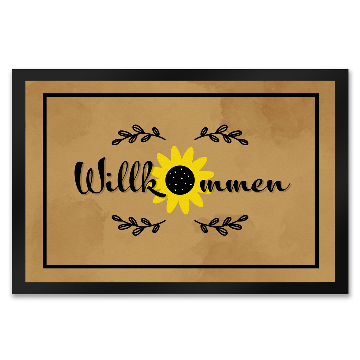Willkommen Fußmatte mit wunderschönem Sonnenblumen Motiv für Hauseingang
