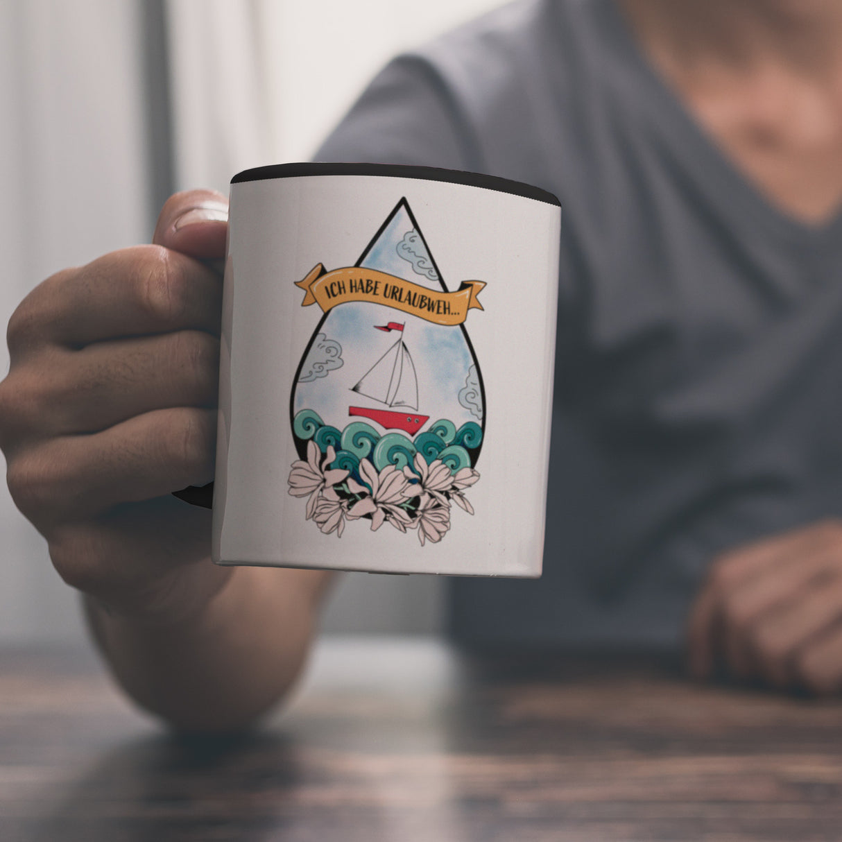 Kaffeebecher Urlaubweh mit maritimen Motiven Fernweh Nordsee Schifffahrt