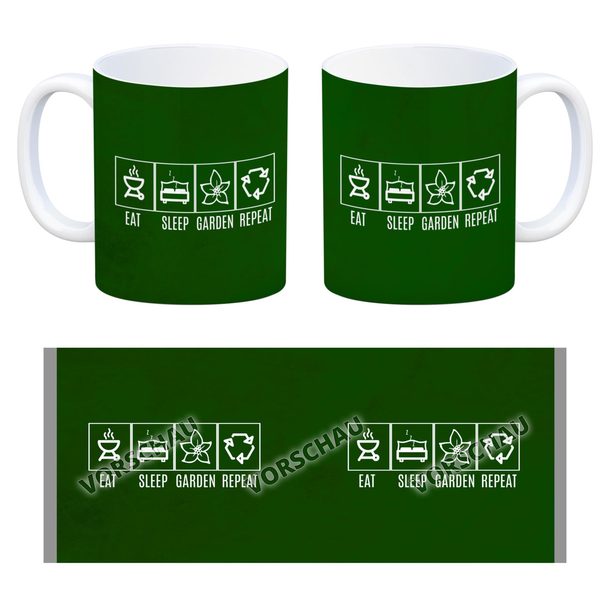 EAT, SLEEP, GAME, REPEAT Kaffeebecher mit blauem Hintergrund