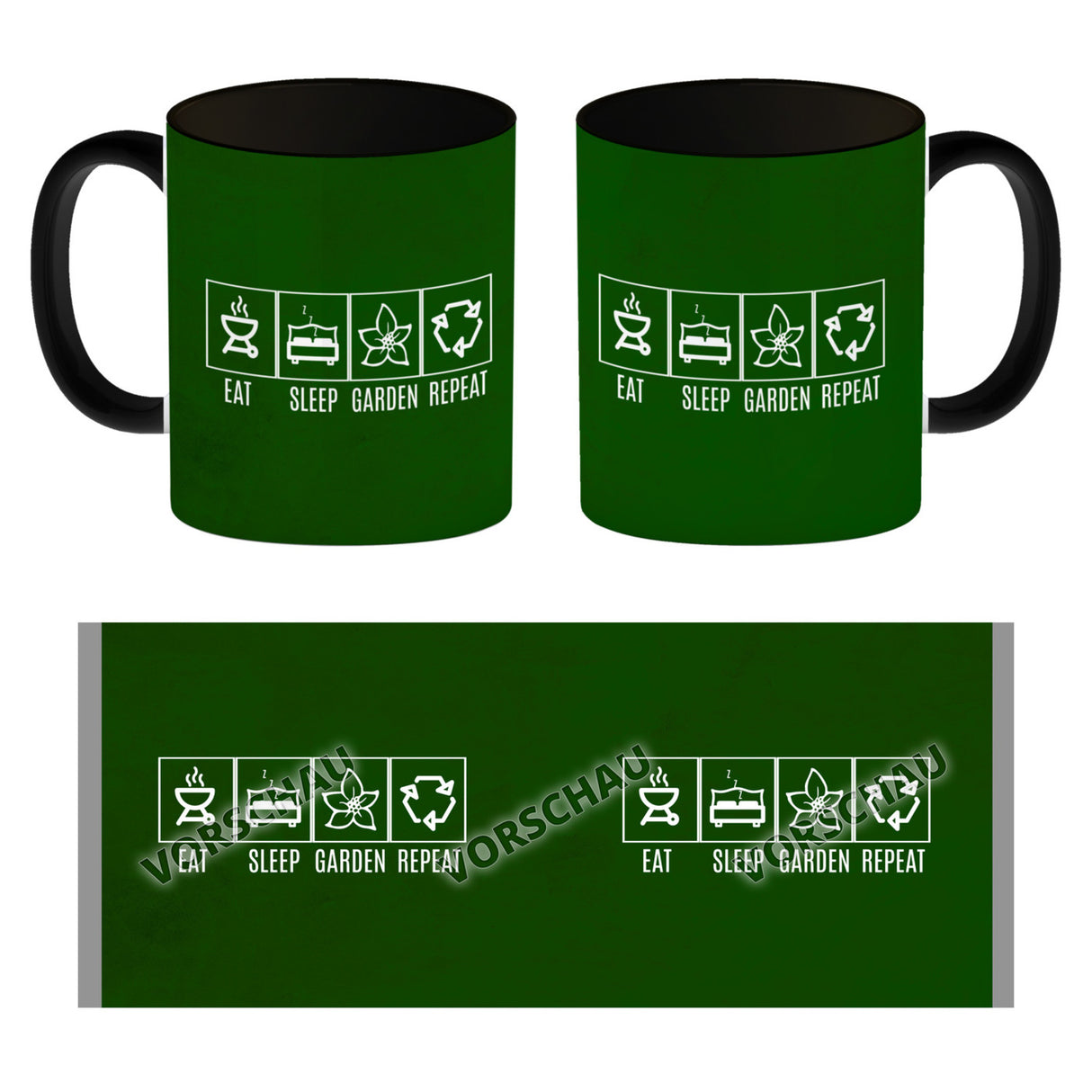 EAT, SLEEP, GAME, REPEAT Kaffeebecher mit blauem Hintergrund