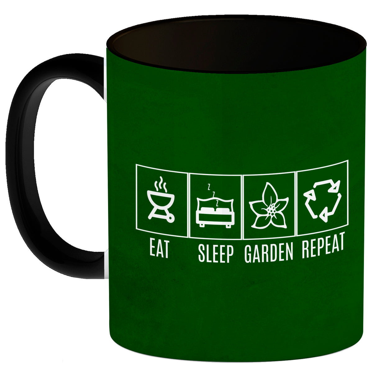 EAT, SLEEP, GAME, REPEAT Kaffeebecher mit blauem Hintergrund