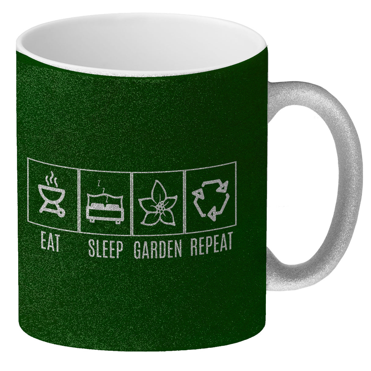 EAT, SLEEP, GAME, REPEAT Kaffeebecher mit blauem Hintergrund