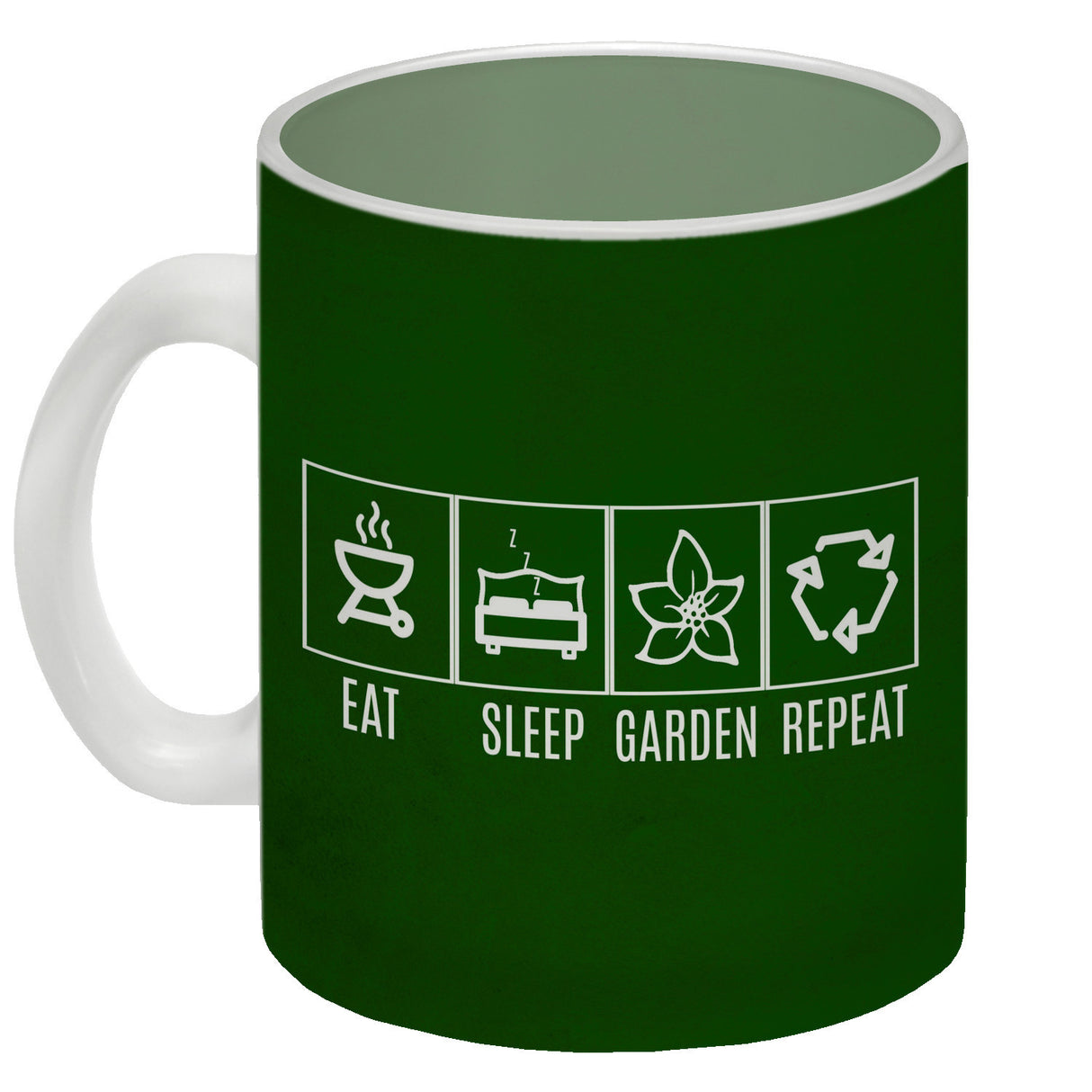 EAT, SLEEP, GAME, REPEAT Kaffeebecher mit blauem Hintergrund