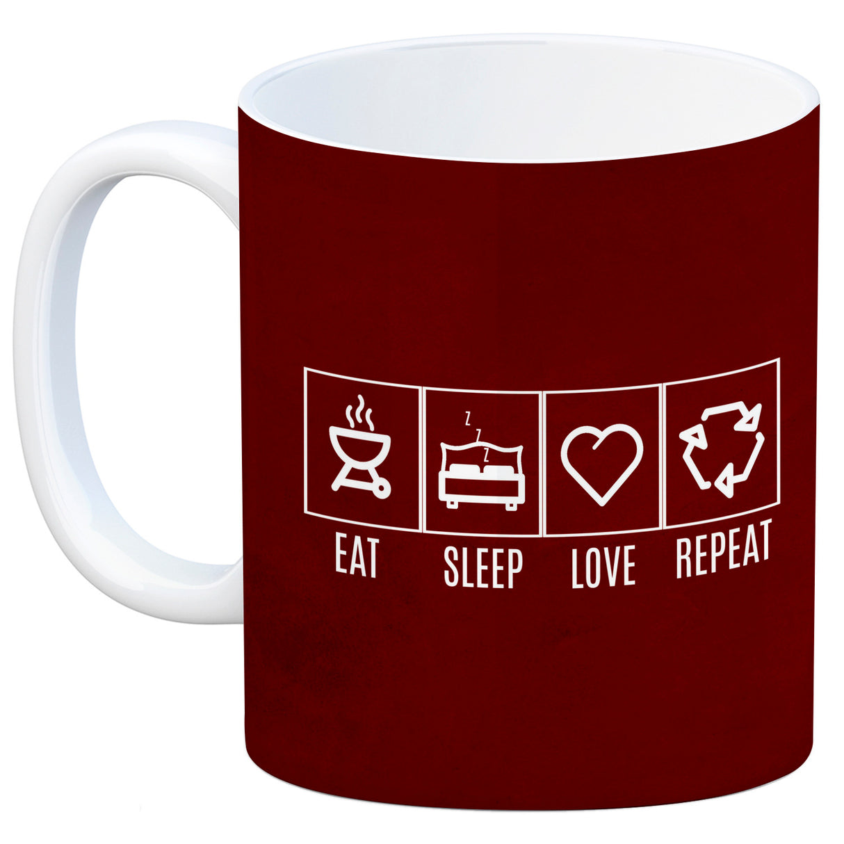 EAT, SLEEP, GAME, REPEAT Kaffeebecher mit blauem Hintergrund