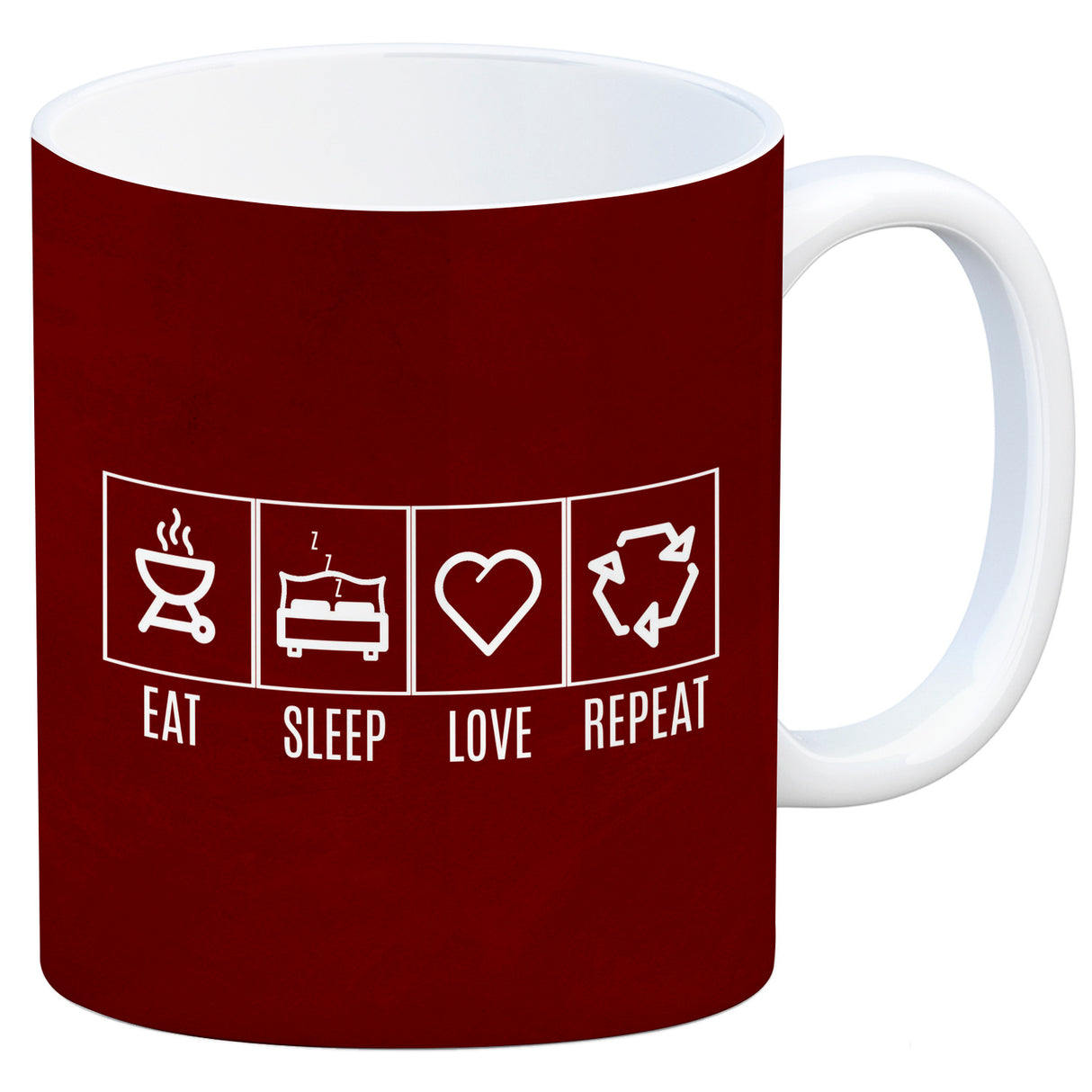 EAT, SLEEP, GAME, REPEAT Kaffeebecher mit blauem Hintergrund