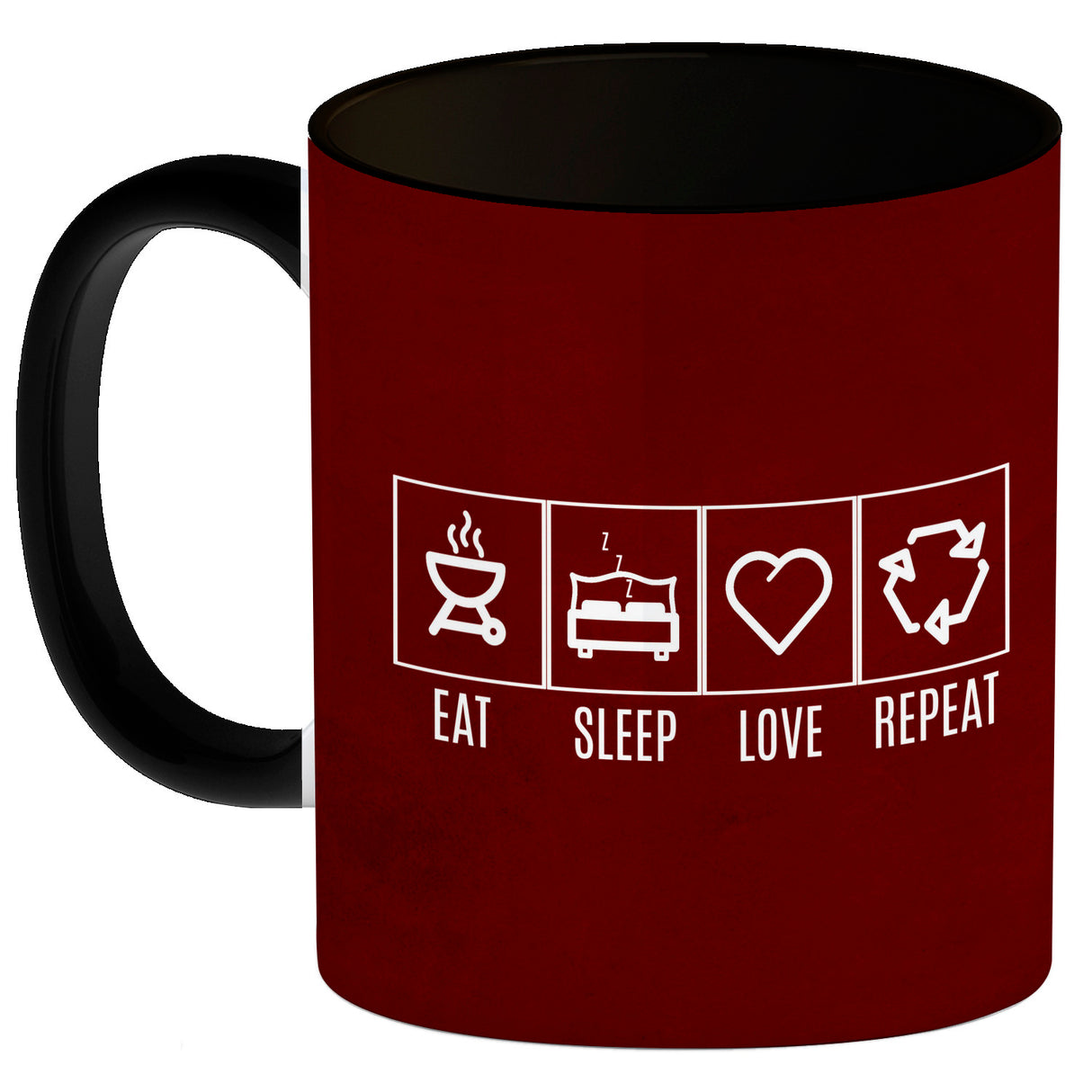 EAT, SLEEP, GAME, REPEAT Kaffeebecher mit blauem Hintergrund