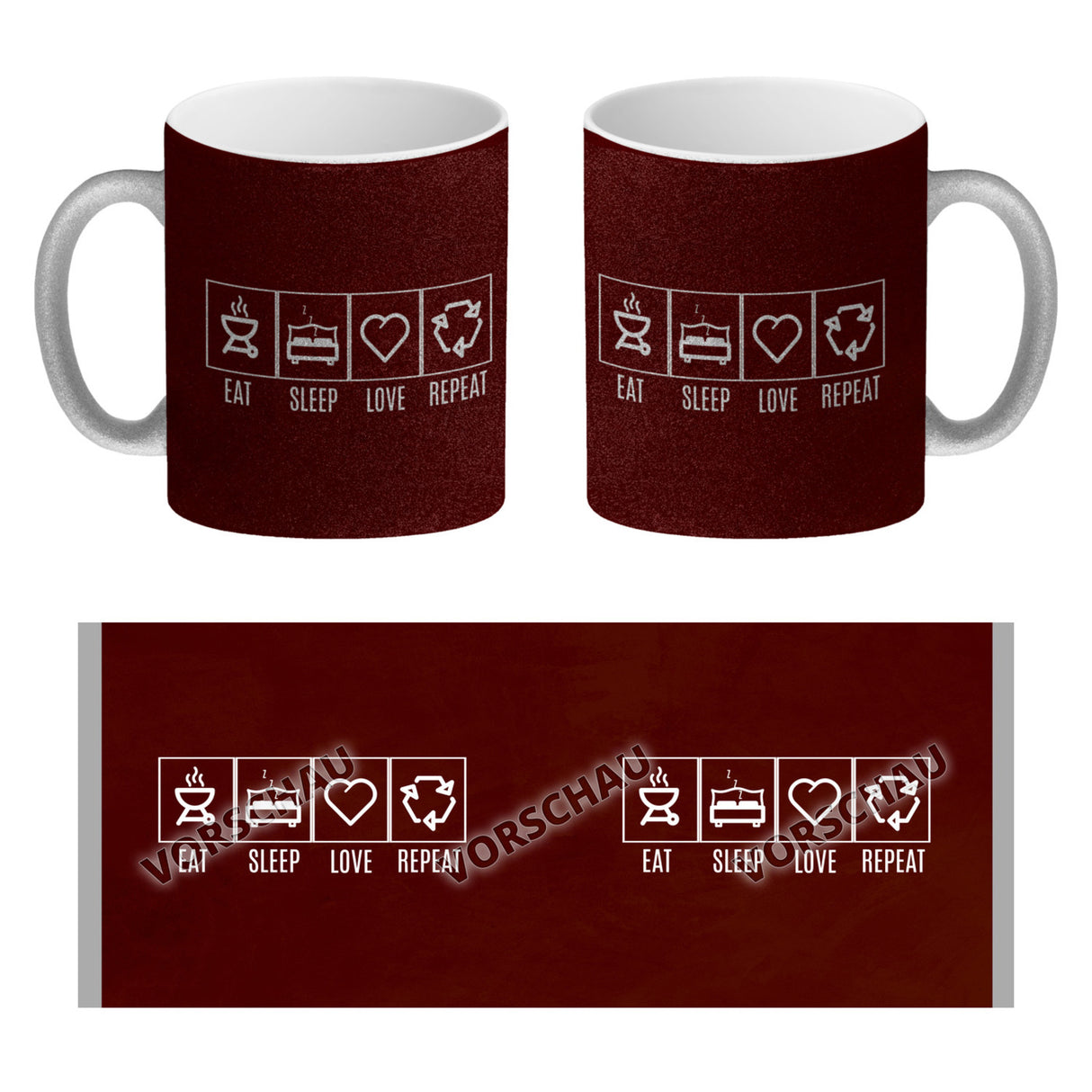 EAT, SLEEP, GAME, REPEAT Kaffeebecher mit blauem Hintergrund