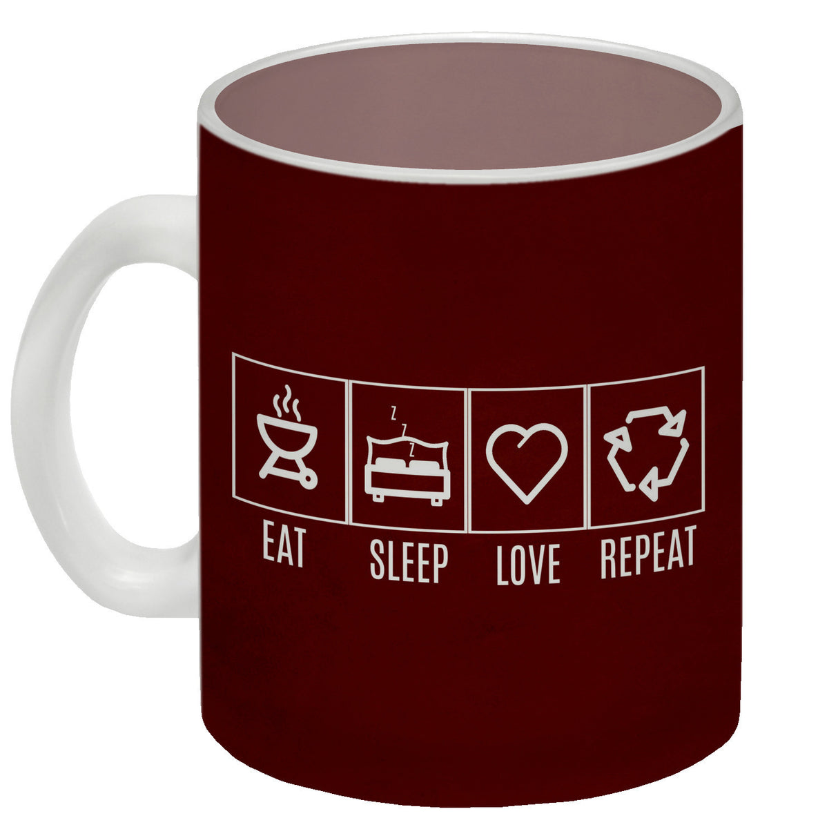 EAT, SLEEP, GAME, REPEAT Kaffeebecher mit blauem Hintergrund