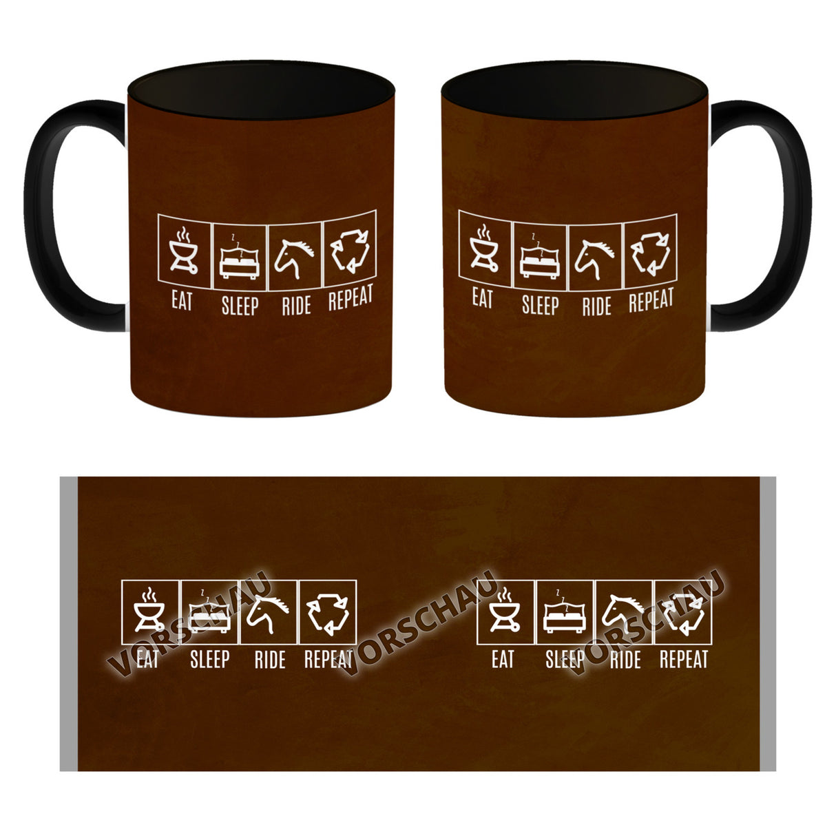 EAT, SLEEP, GAME, REPEAT Kaffeebecher mit blauem Hintergrund