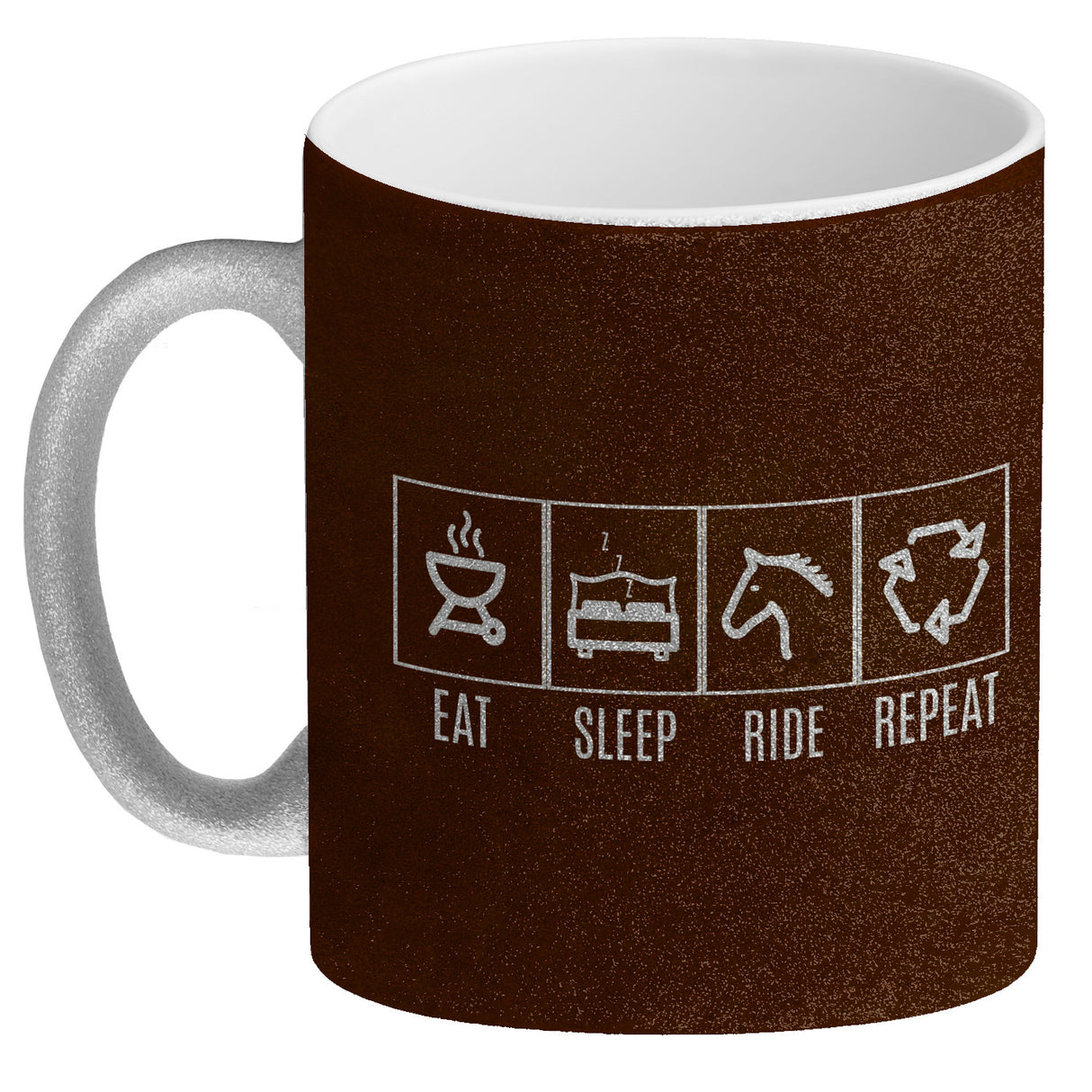 EAT, SLEEP, GAME, REPEAT Kaffeebecher mit blauem Hintergrund