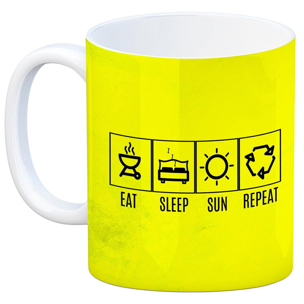 EAT, SLEEP, GAME, REPEAT Kaffeebecher mit blauem Hintergrund