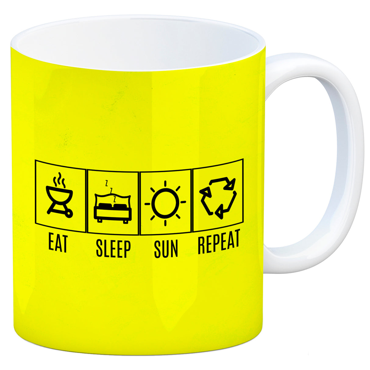 EAT, SLEEP, GAME, REPEAT Kaffeebecher mit blauem Hintergrund