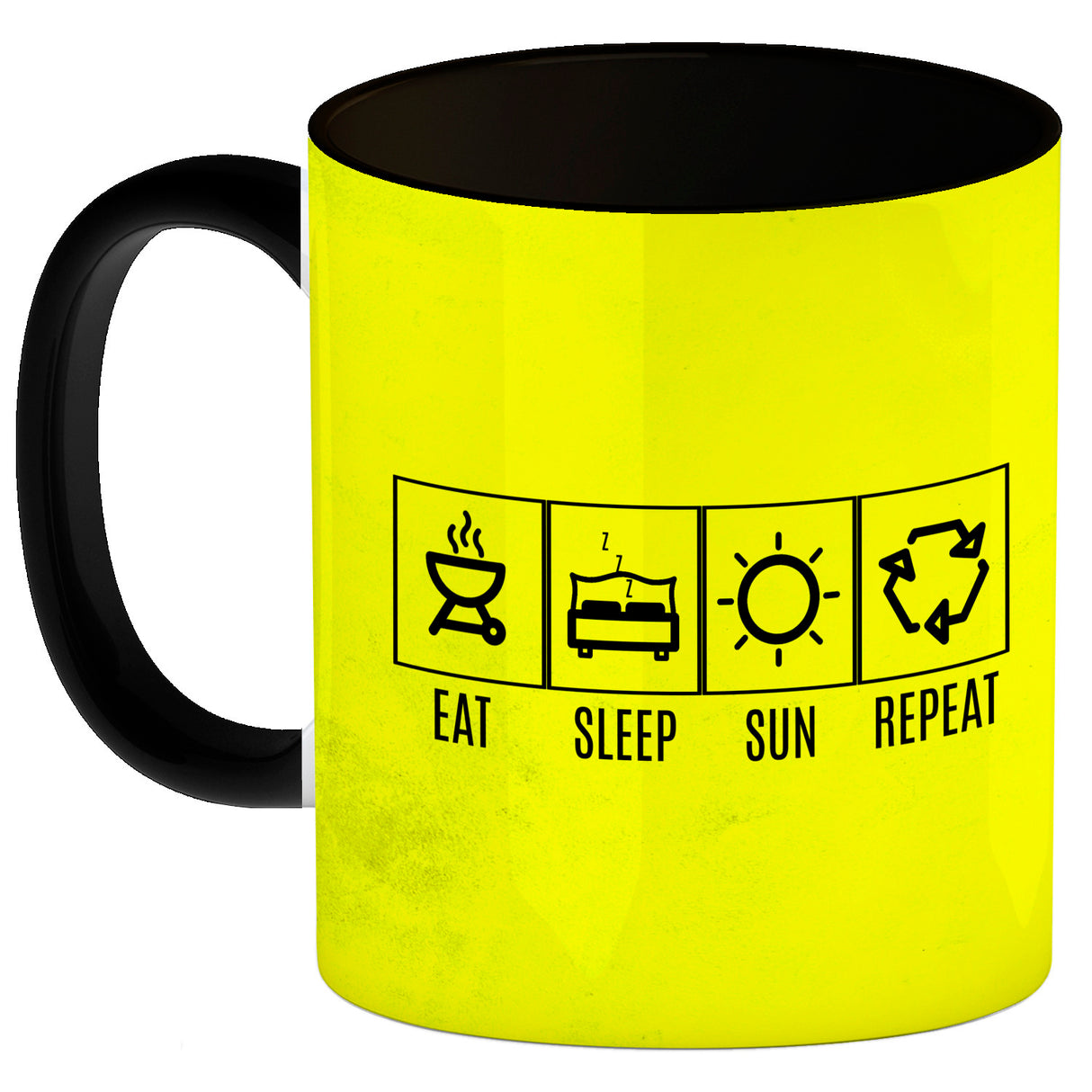 EAT, SLEEP, GAME, REPEAT Kaffeebecher mit blauem Hintergrund