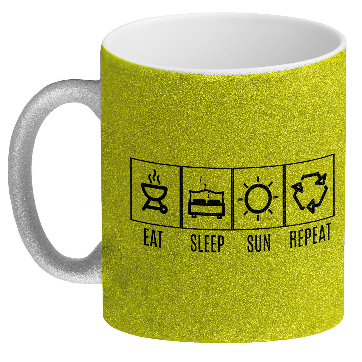 EAT, SLEEP, GAME, REPEAT Kaffeebecher mit blauem Hintergrund