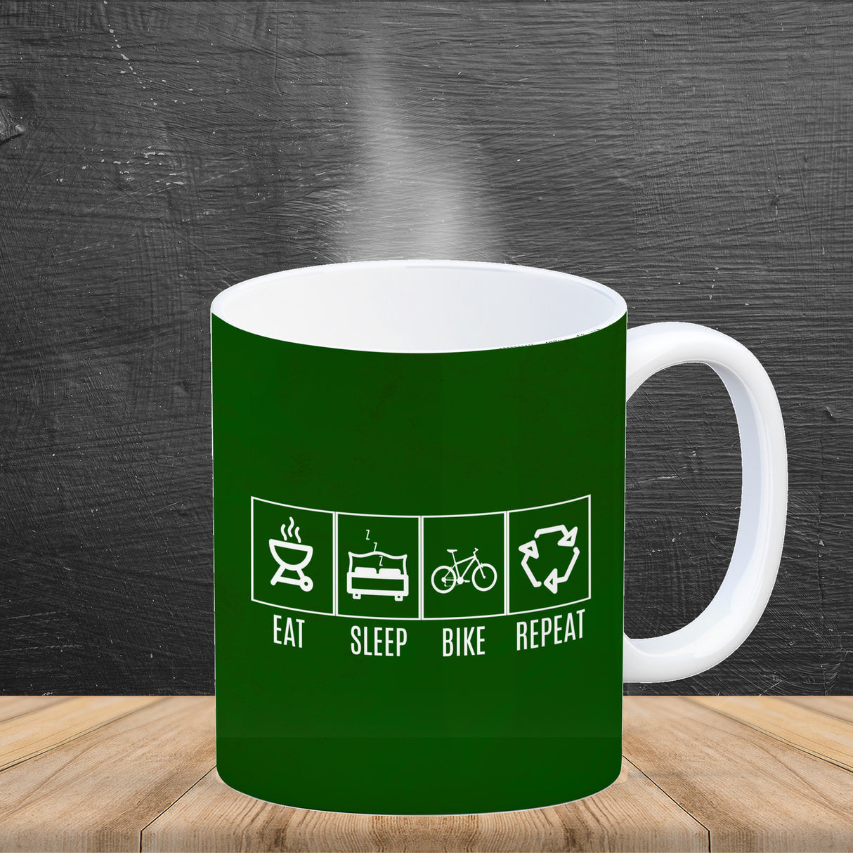 EAT, SLEEP, GAME, REPEAT Kaffeebecher mit blauem Hintergrund