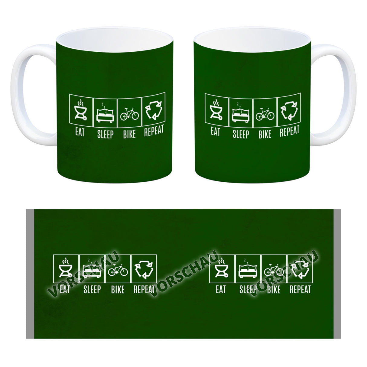 EAT, SLEEP, GAME, REPEAT Kaffeebecher mit blauem Hintergrund
