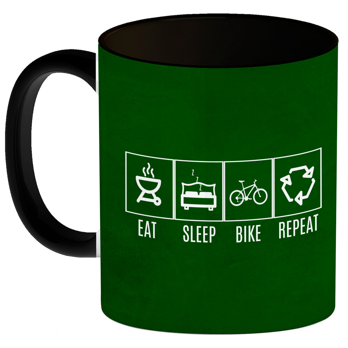 EAT, SLEEP, GAME, REPEAT Kaffeebecher mit blauem Hintergrund