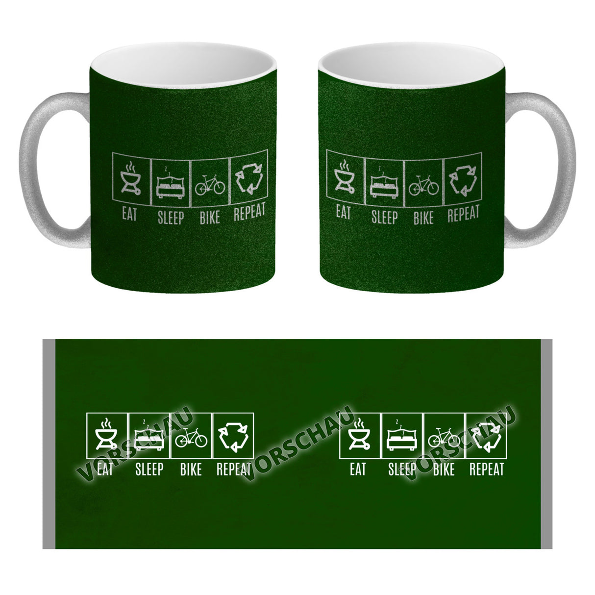 EAT, SLEEP, GAME, REPEAT Kaffeebecher mit blauem Hintergrund
