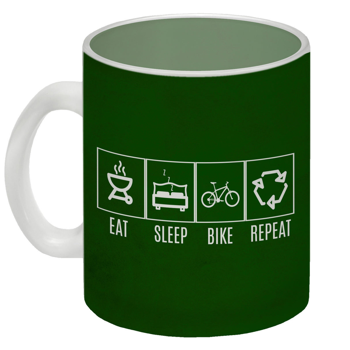 EAT, SLEEP, GAME, REPEAT Kaffeebecher mit blauem Hintergrund