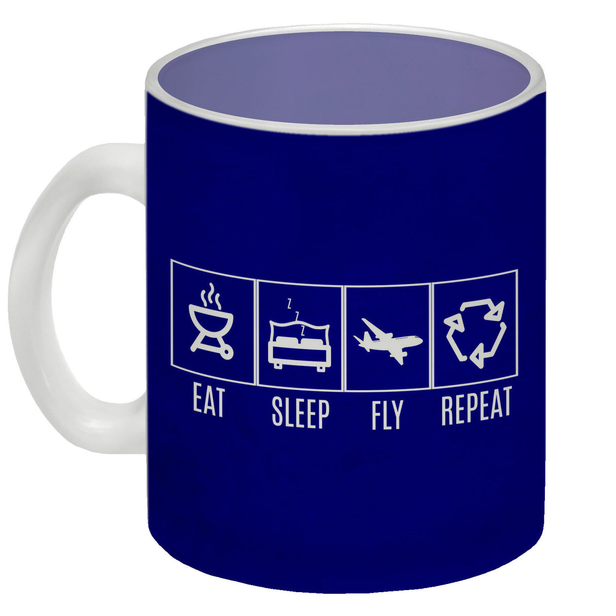 EAT, SLEEP, GAME, REPEAT Kaffeebecher mit blauem Hintergrund
