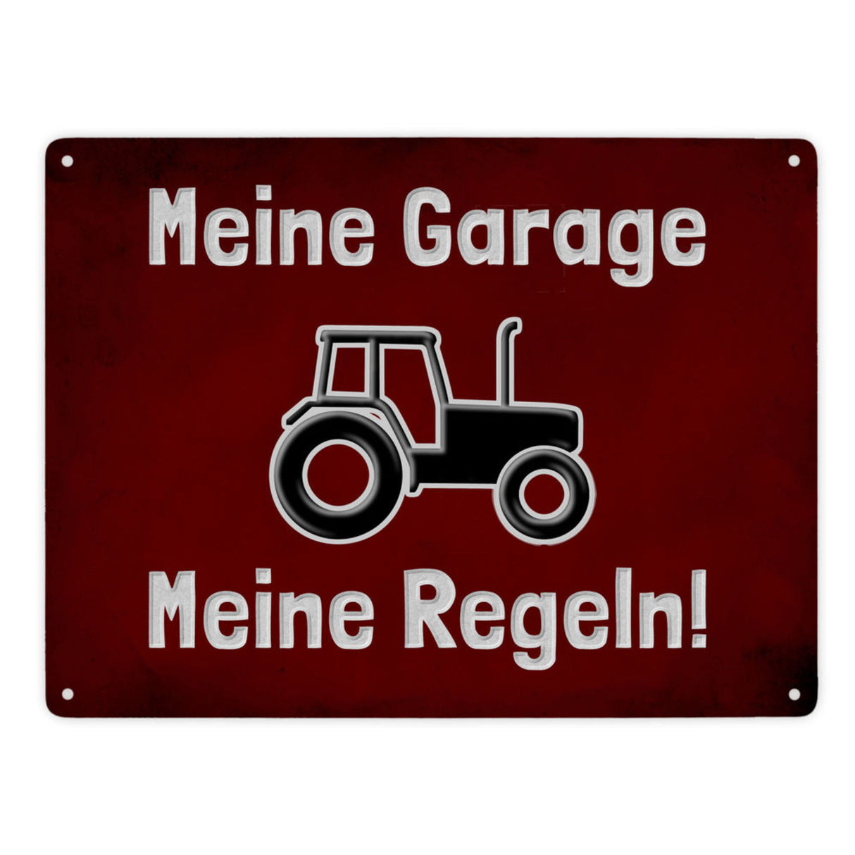 Meine Garage Meine Regeln! Metallschild in 15x20 cm mit Auto und rotem Hintergrund