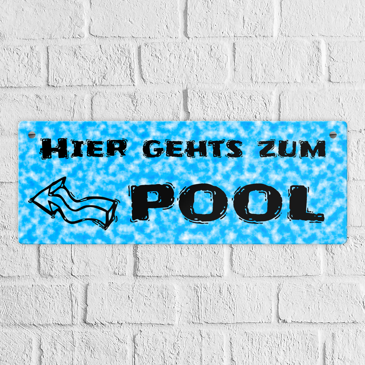 Hier geht’s zum Pool mit Pfeil nach rechts - Metallschild