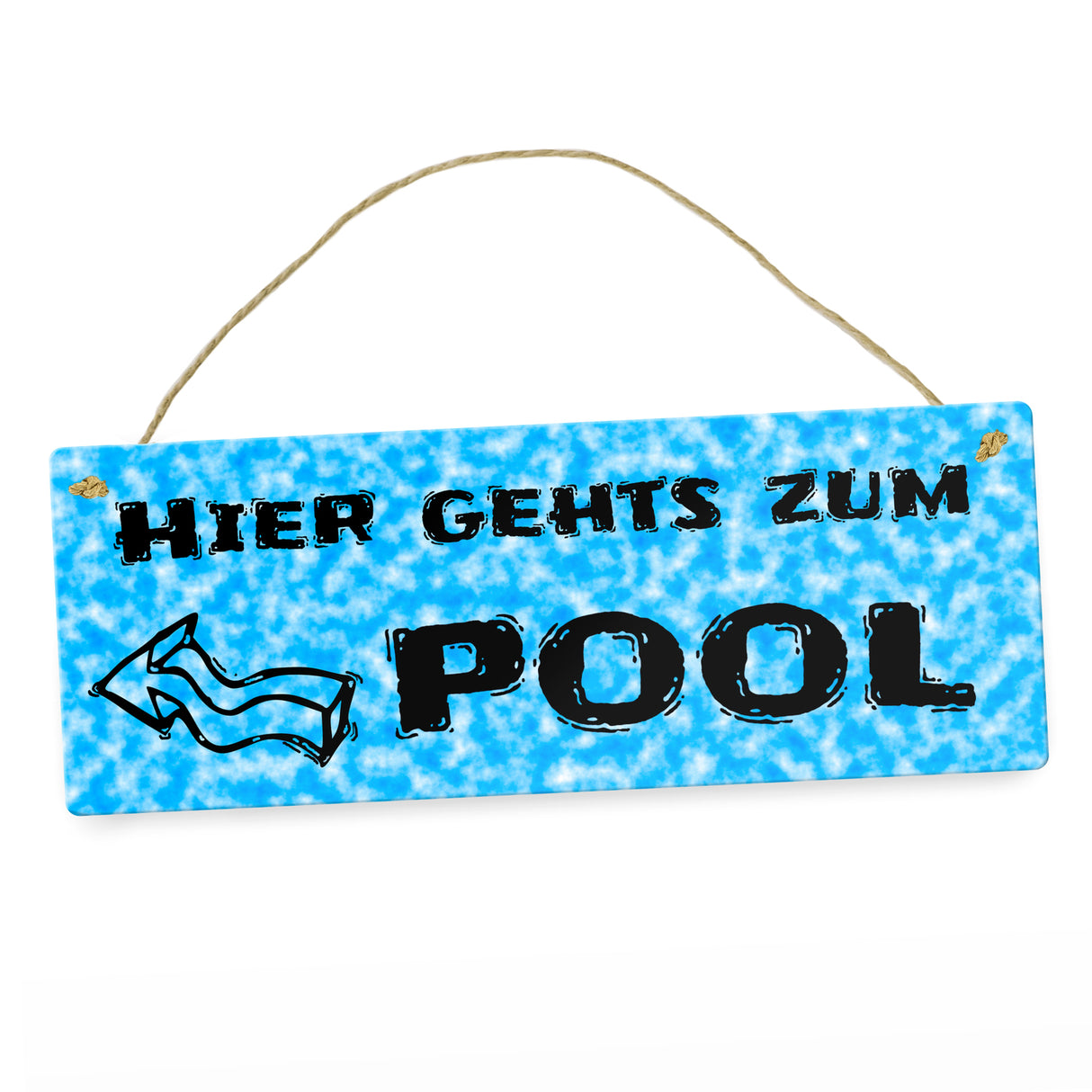 Hier geht’s zum Pool mit Pfeil nach rechts - Metallschild
