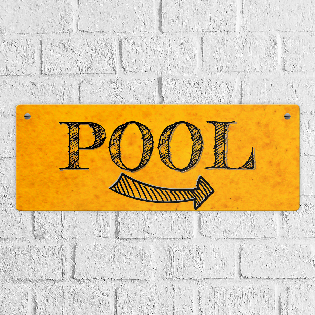 Hier geht’s zum Pool mit Pfeil nach rechts - Metallschild