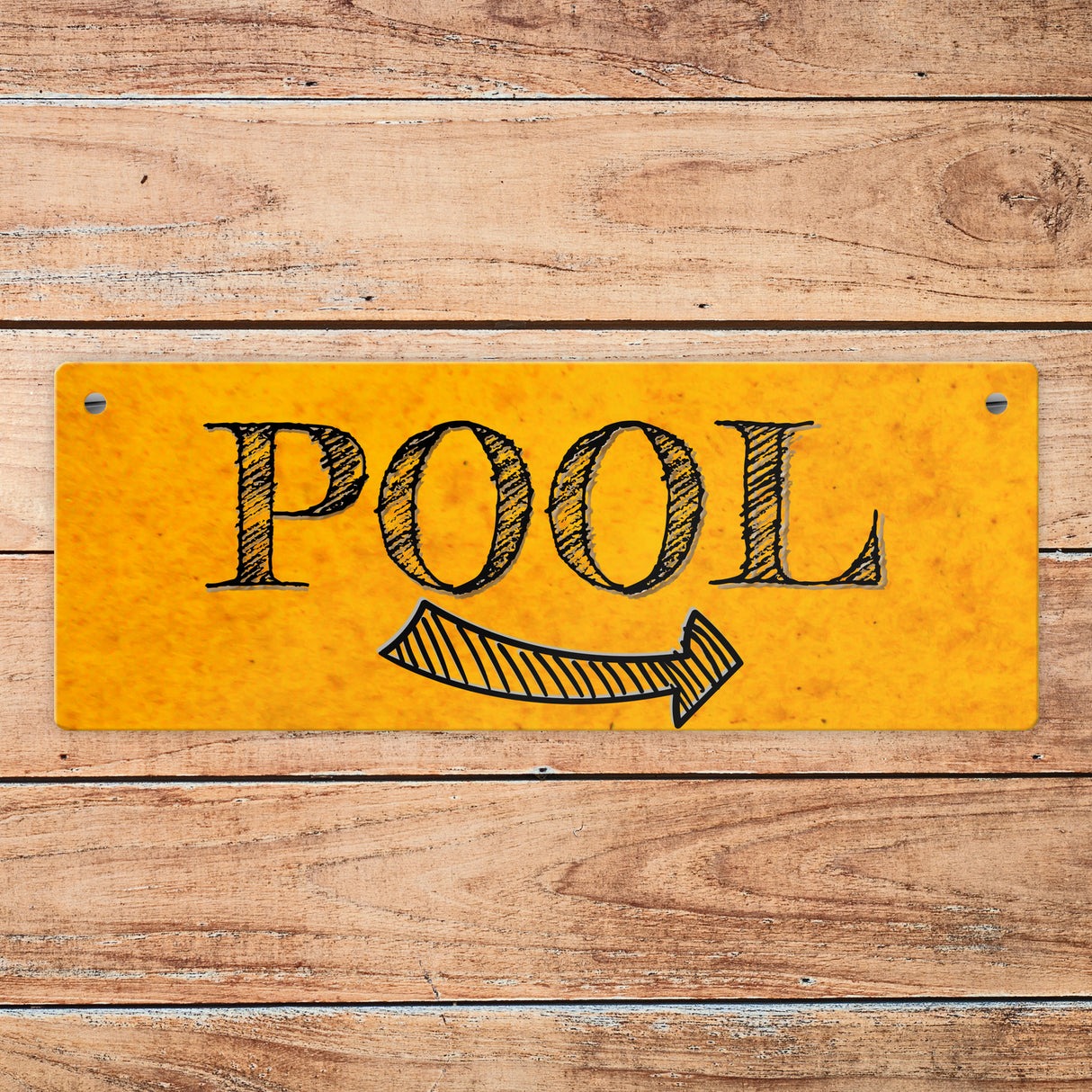 Hier geht’s zum Pool mit Pfeil nach rechts - Metallschild
