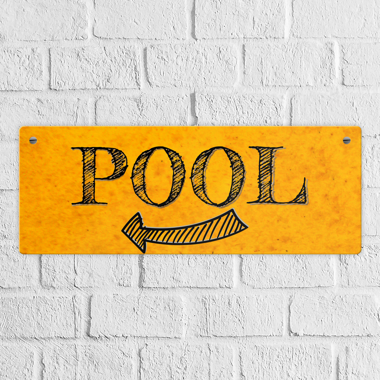 Hier geht’s zum Pool mit Pfeil nach rechts - Metallschild