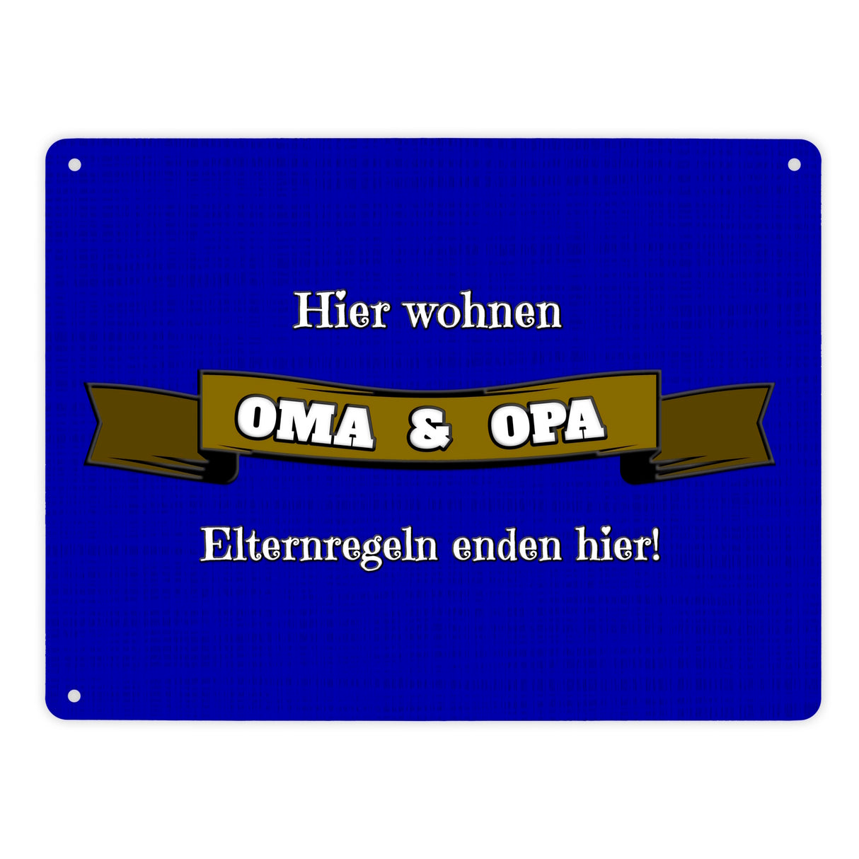 Metallschild in 15x20 cm Hier wohnen Oma & Opa mit Stoffoptik und Banner