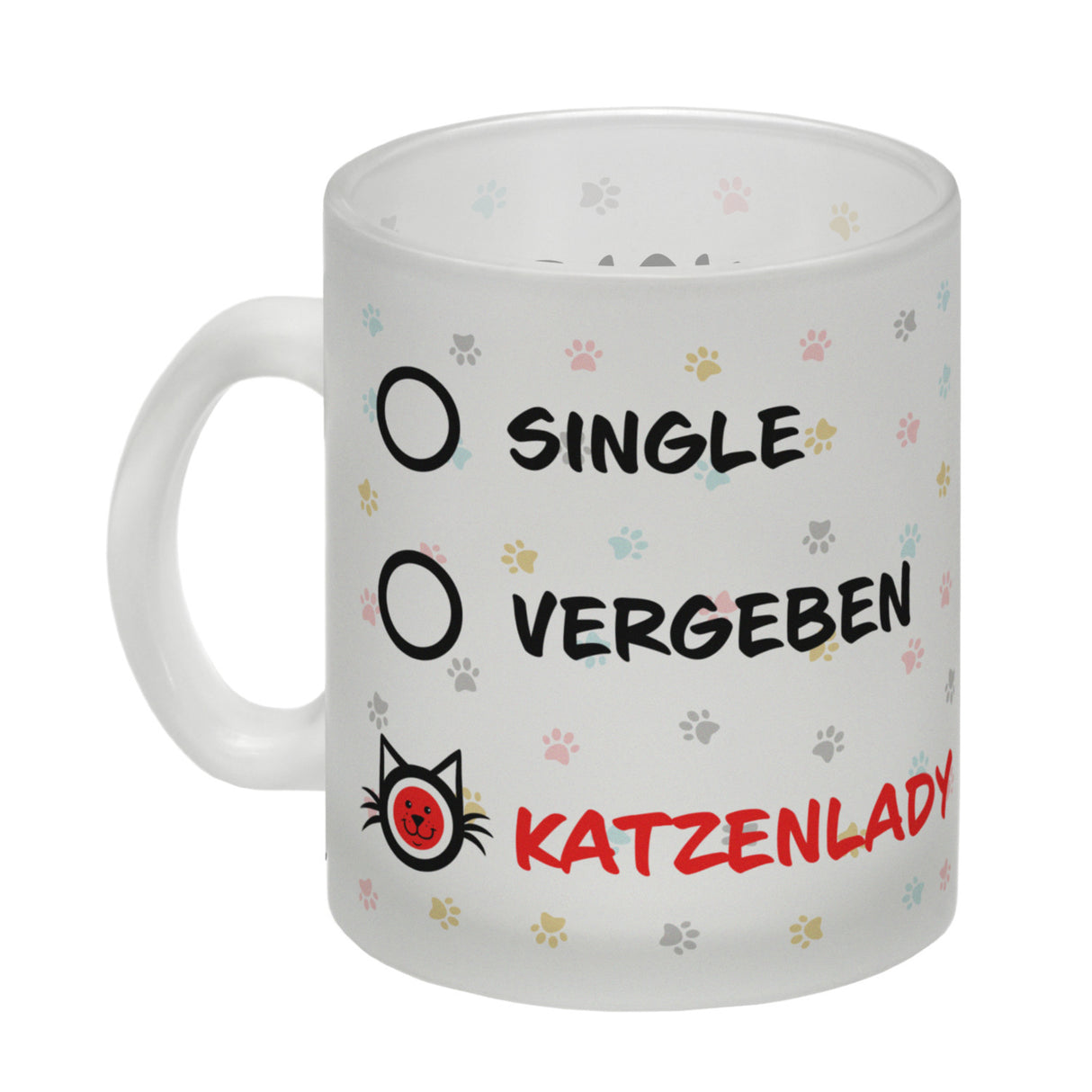 Kaffeebecher mit Motiv - Katzenlady Single Vergeben zum Ankreuzen