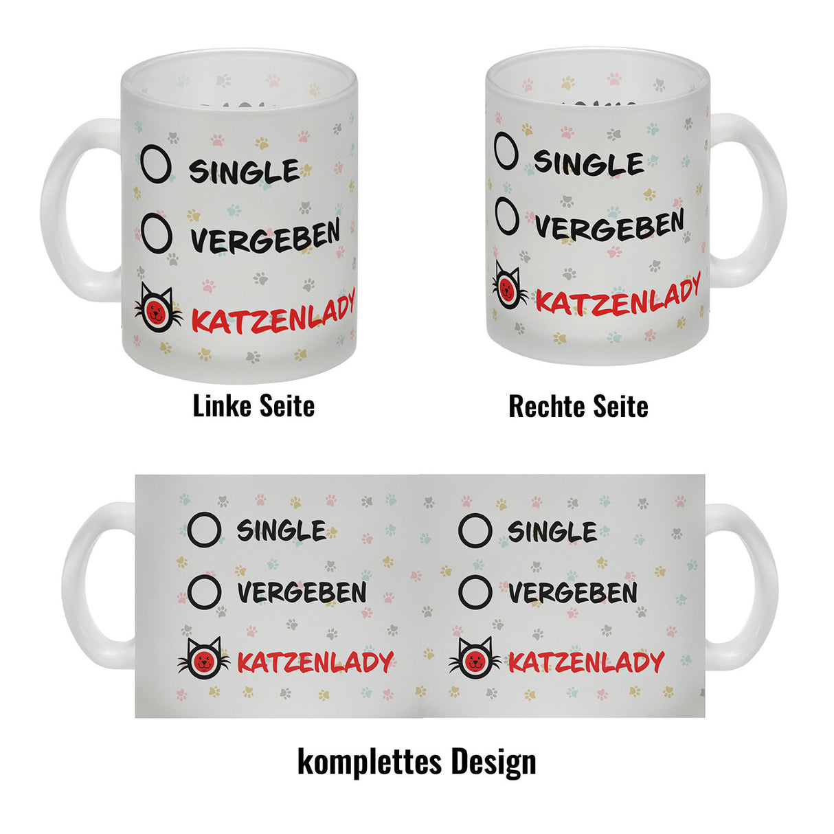 Kaffeebecher mit Motiv - Katzenlady Single Vergeben zum Ankreuzen