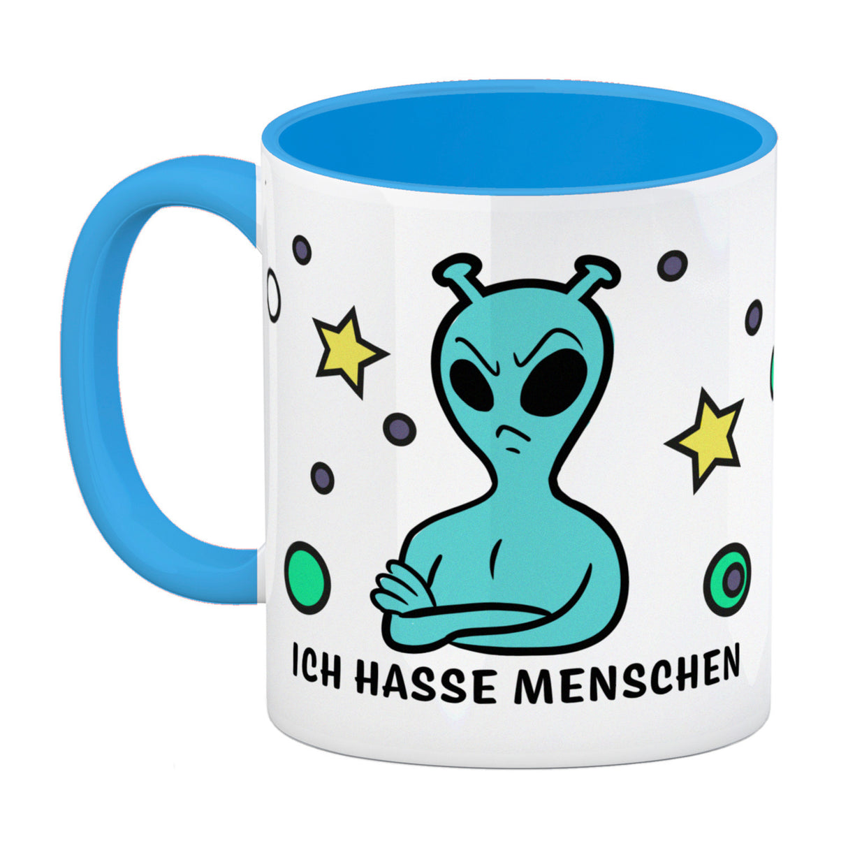 Kaffeebecher mit lustigem Comic Alien Motiv - Ich hasse Menschen