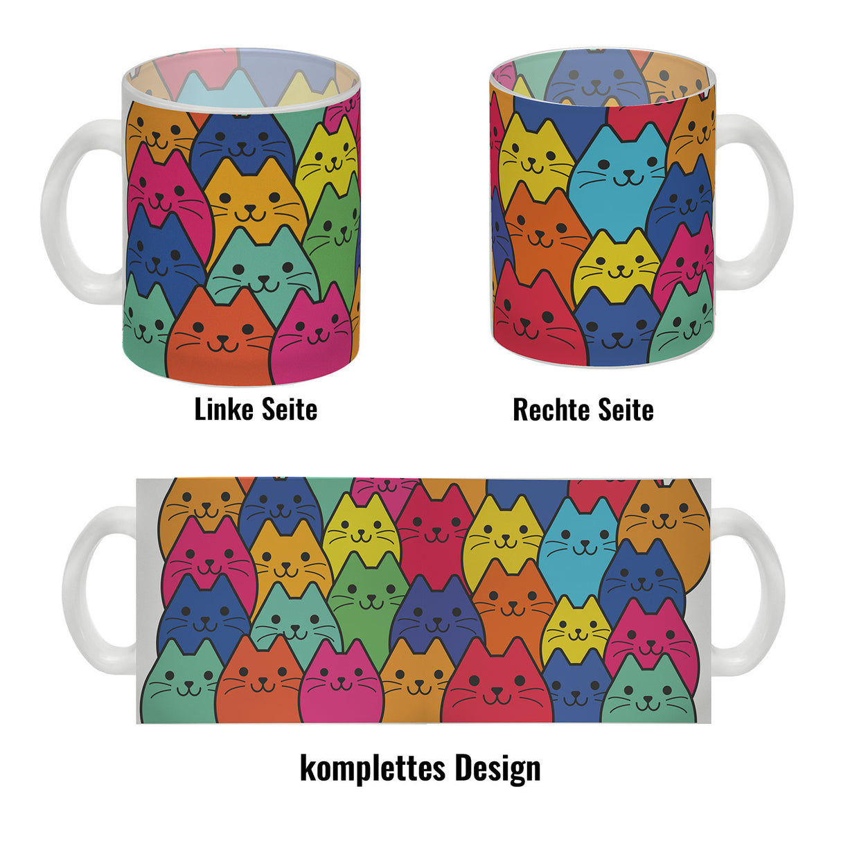 Kaffeebecher mit Katzen Motiv - Buntes Wimmelbild mit Comic Kätzchen