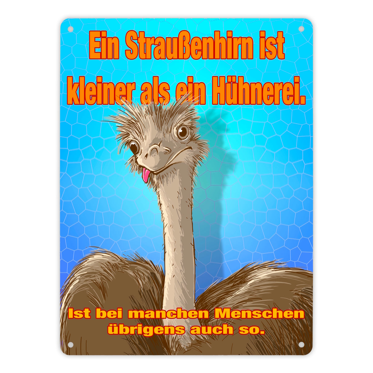 Metallschild Spruch - Ein Straußenhirn ist kleiner als ein Hühnerei