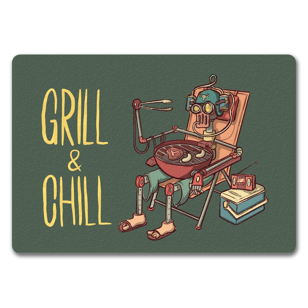 Fußmatte mit Grillmeister Motiv - Retro Grillroboter mit Spruch: Grill & Chill