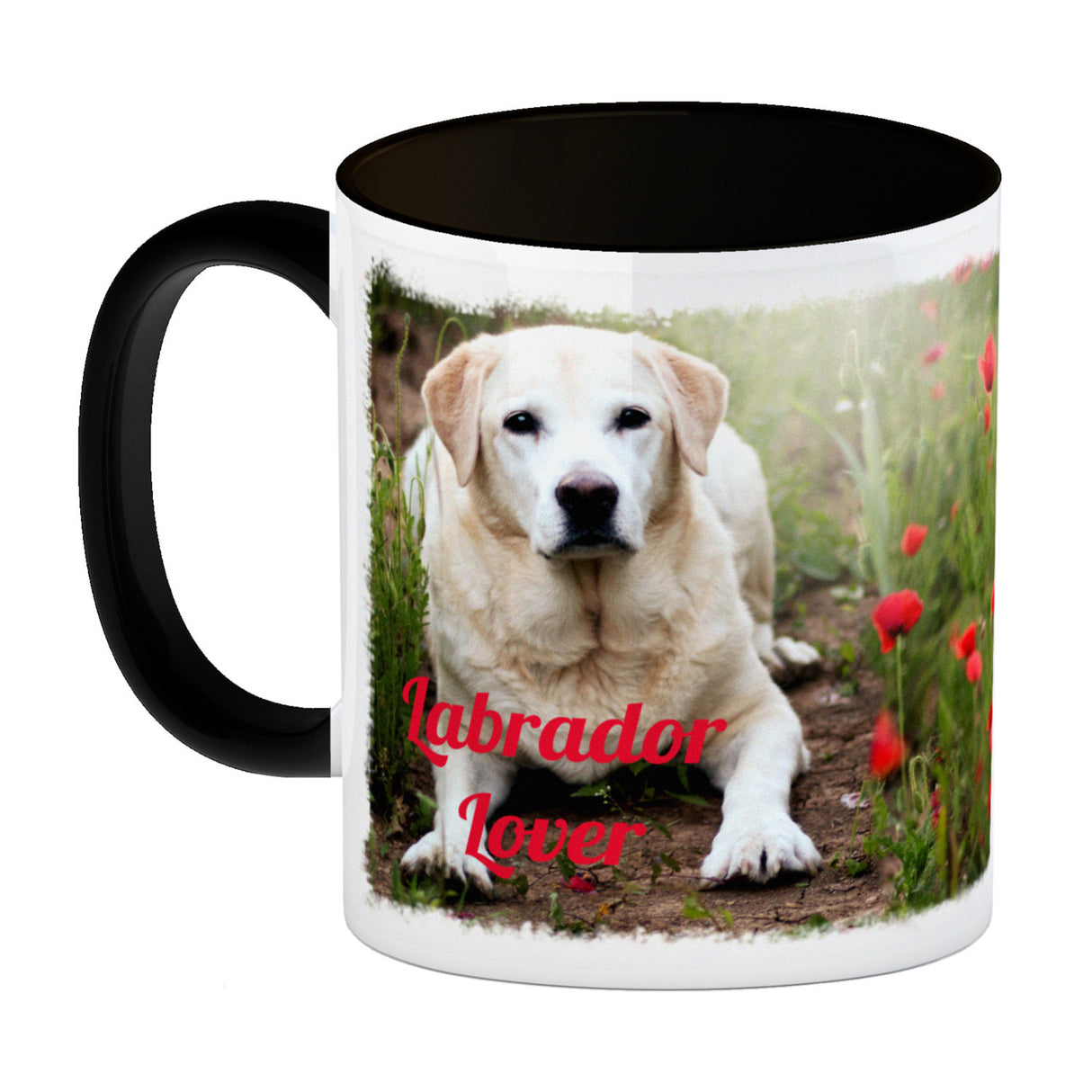 Kaffeetasse mit Fotomotiv Labrador Lover - Labrador im Mohnfeld