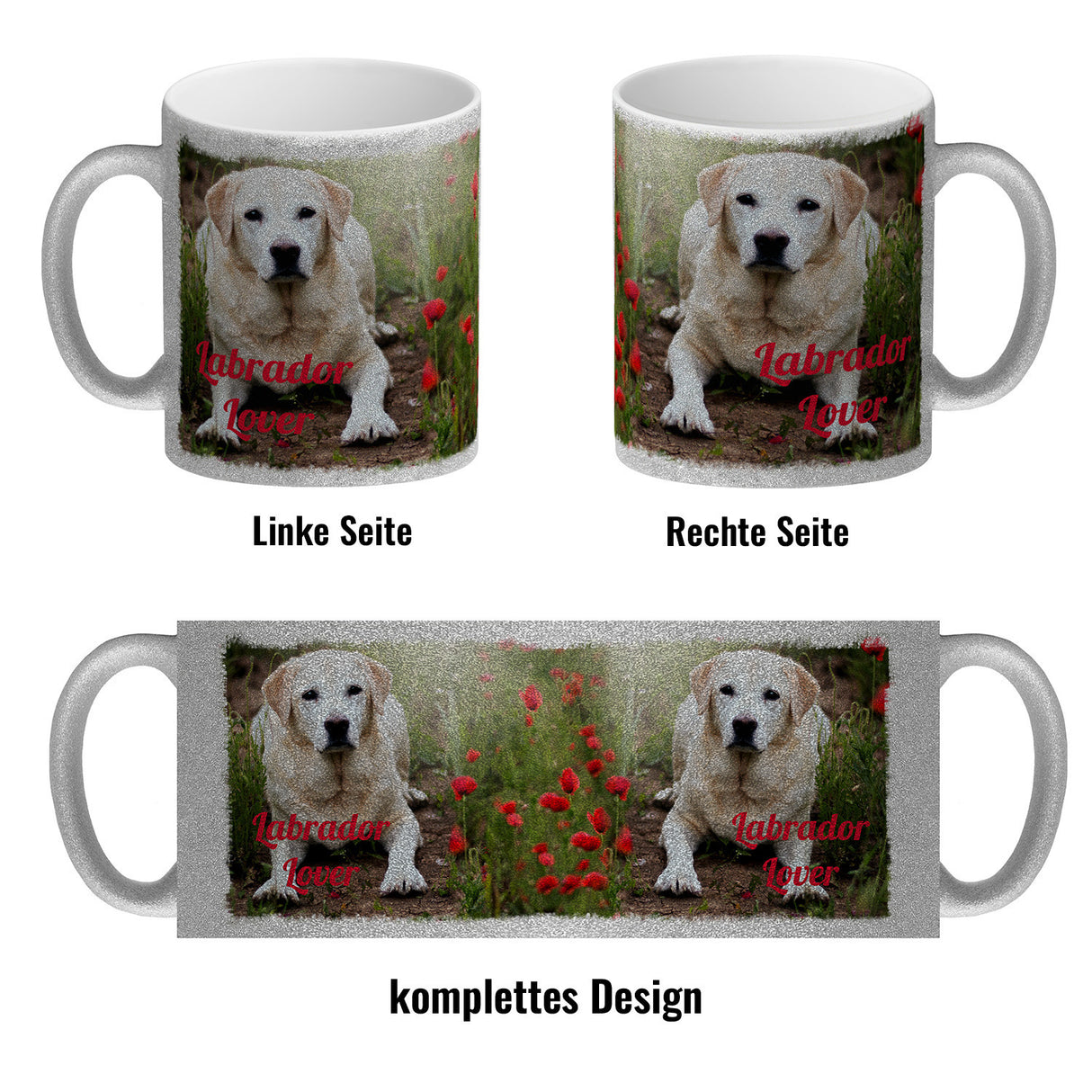 Kaffeetasse mit Fotomotiv Labrador Lover - Labrador im Mohnfeld