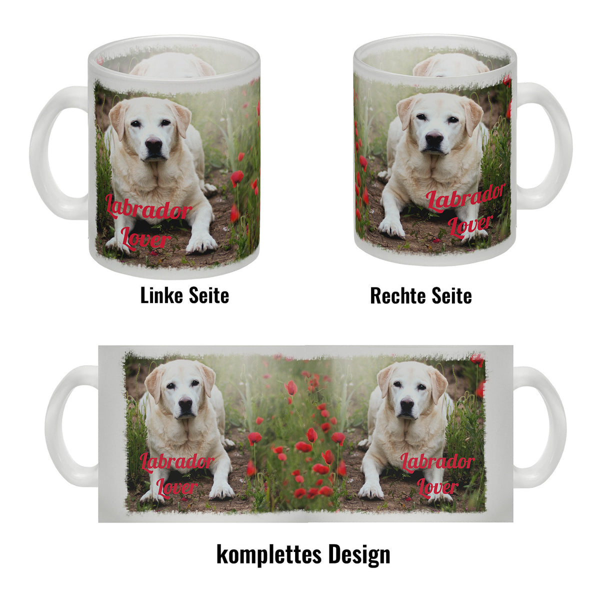 Kaffeetasse mit Fotomotiv Labrador Lover - Labrador im Mohnfeld