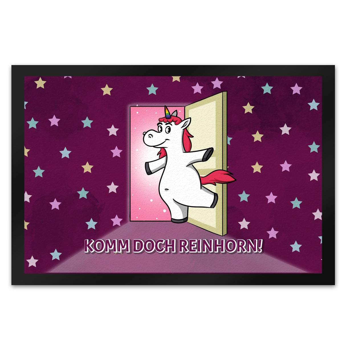 Fußmatte mit Einhorn Motiv und Spruch - Komm doch Reinhorn mit süßem Einhorn